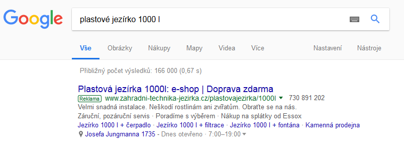 AdWords - Vyhledávací síť, vč. rozšíření o odkazy, telefon, popisky a lokalitu