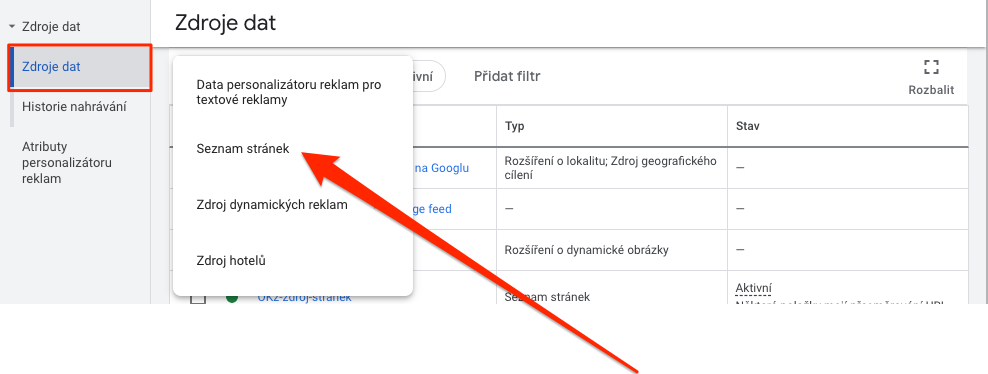 DSA + XML - Firemní údaje - Rozhraní Google Ads