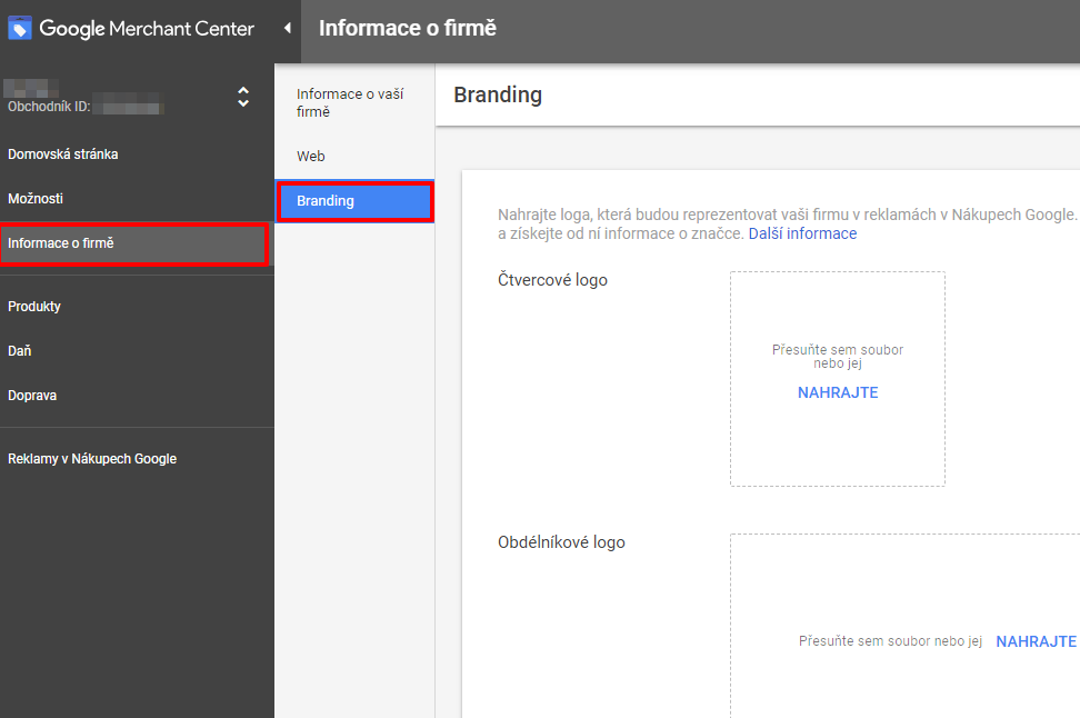 Merchant Center - Branding - Vložení loga