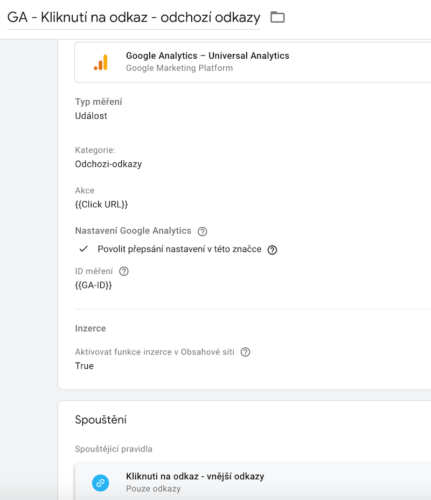 Google Tag Manager - Značka - Nastavení události