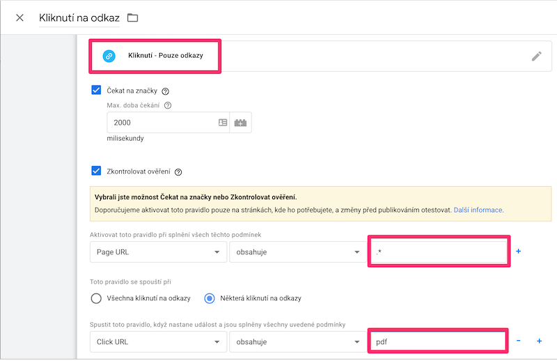 Google Tag Manager - Měření vybraných vnitřních odkazů