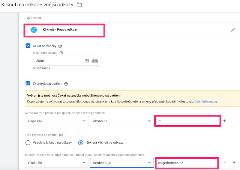 Google Tag Manager - Kliknutí na odkaz - vnější URL