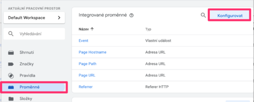 Google Tag Manager - Proměnné