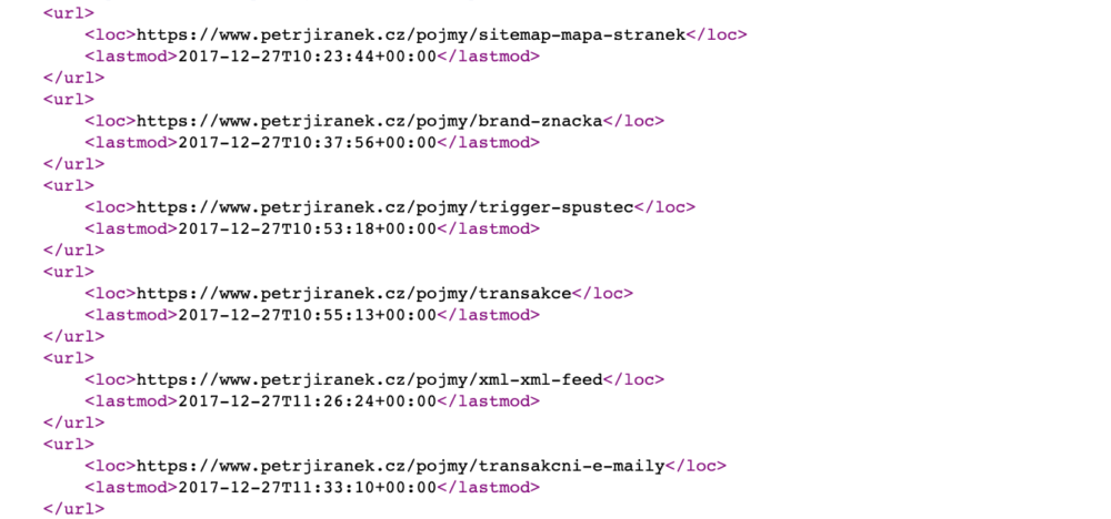 Ukázka - kus kódu sitemap.xml