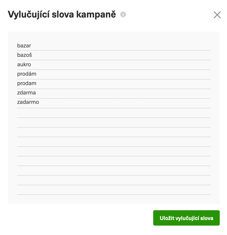 Vylučující klíčová slova v Skliku