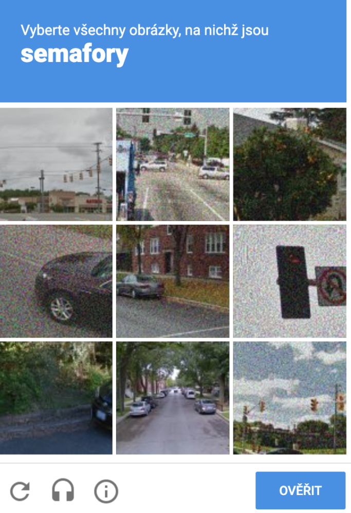 CAPTCHA Google - naklikání všech obrázků, na kterých je zadaný objekt