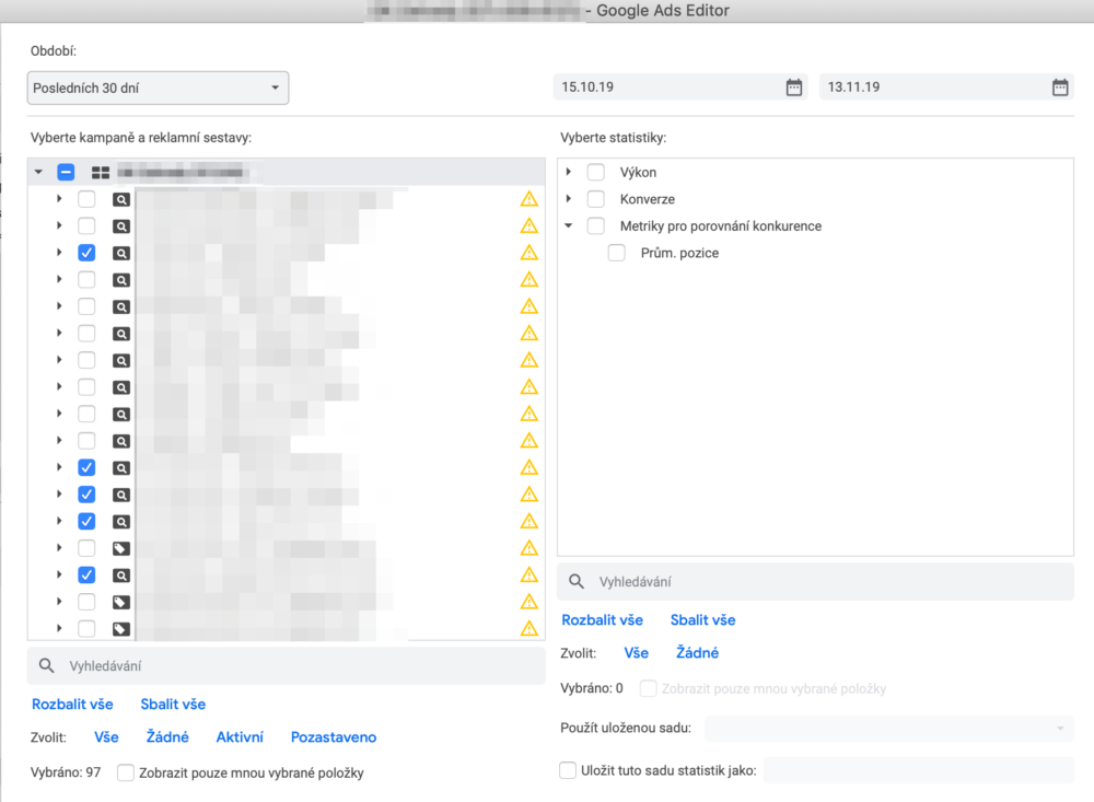 Google Ads Editor - Vyhledávací dotazy
