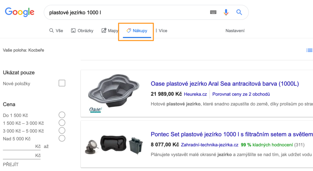 Prostředí Google Nákupy