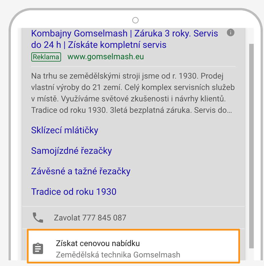 Google Ads - Rozšíření o formulář zájemce