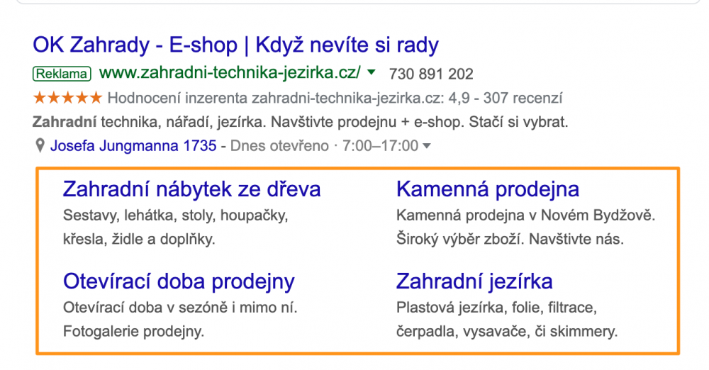 Google Ads - rozšíření o odkazy