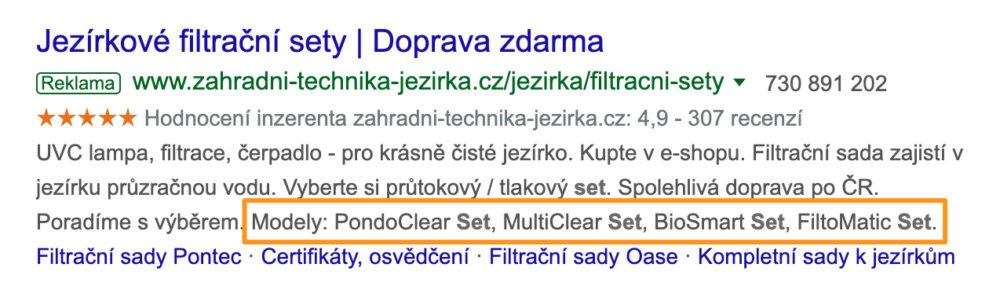 Google Ads - Rozšíření o strukturované úryvky