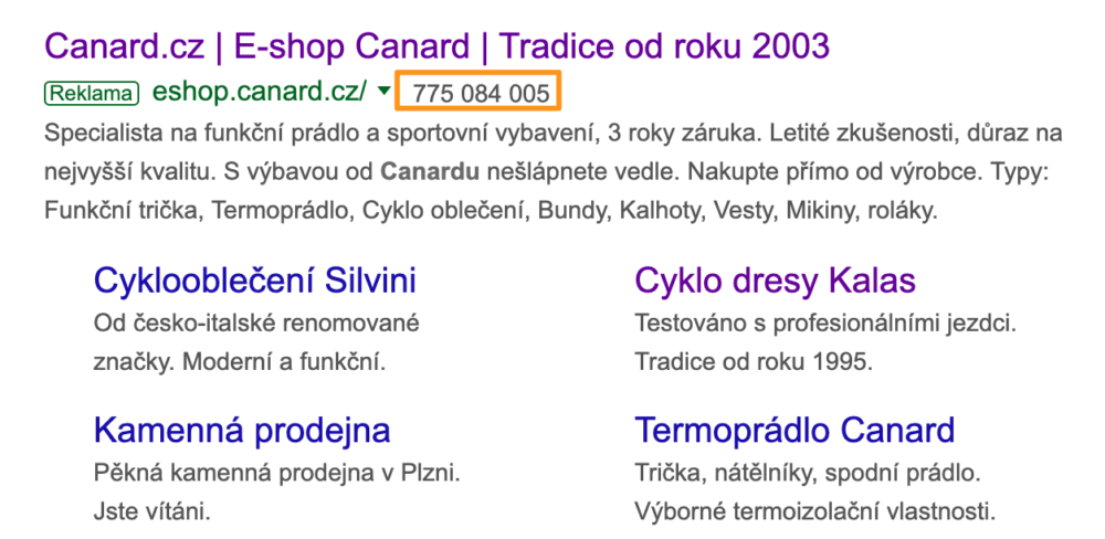 Rozšíření o volání Google Ads