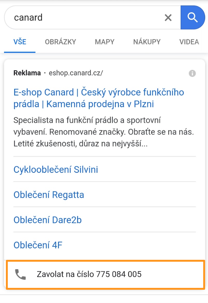 Google Ads - Rozšíření o volání na mobilu