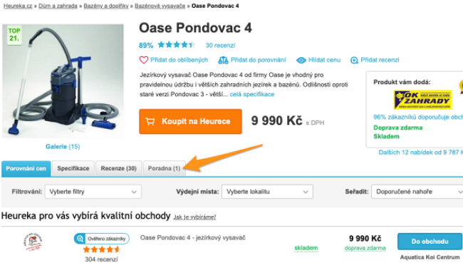 Dotazy z poraden na produktové kartě Heureky